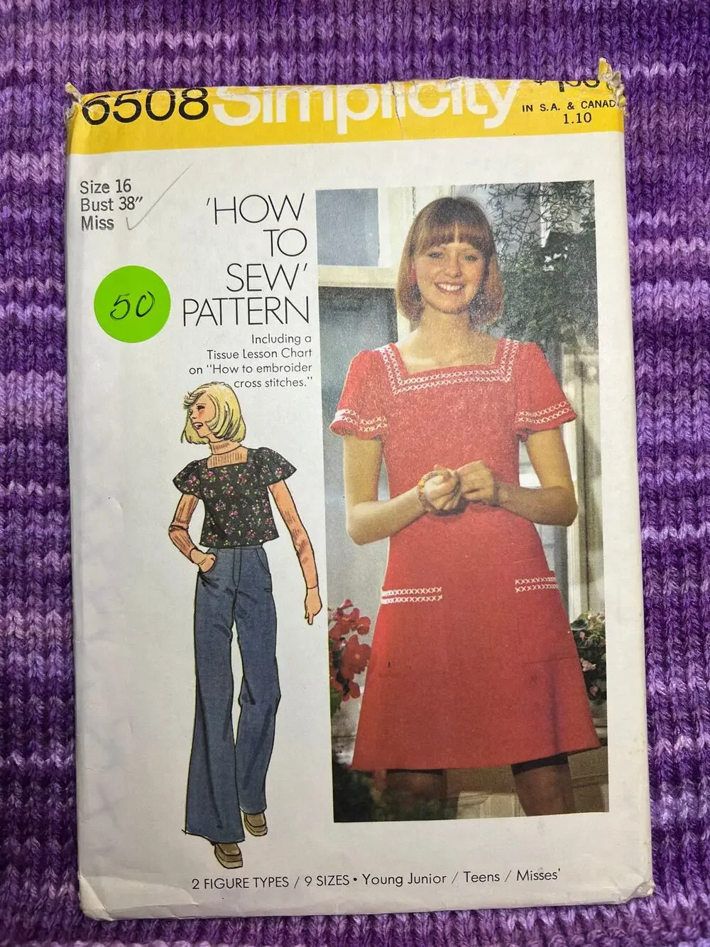 Simplicity 6508 sewing pattern Dress top peasant square top size 16